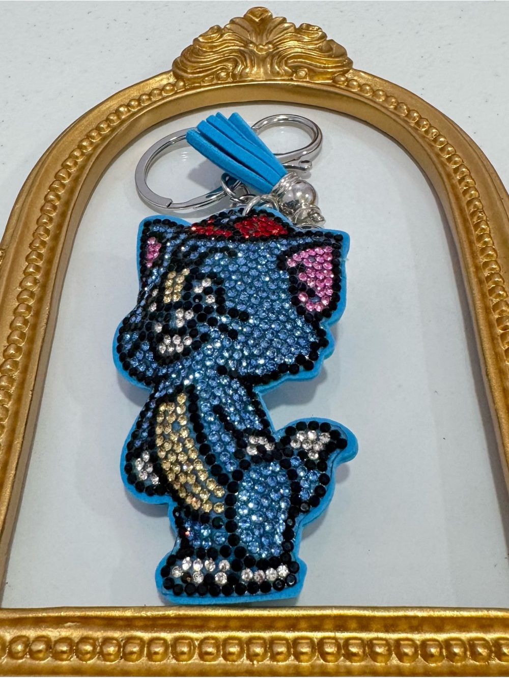 New Blue Crystal Cat Tassel Keychain